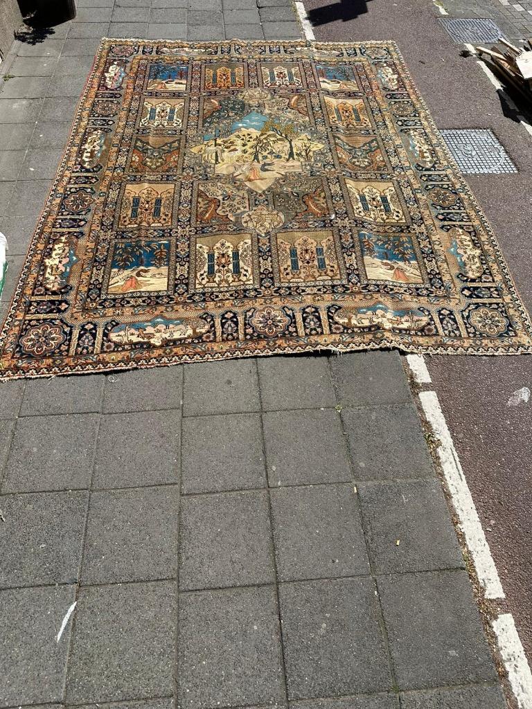 Antiek Tabriz meesterwerk tapijt, unieke details, 396x306 cm, Gebruikt, Overige kleuren, Wol, 200 cm of meer