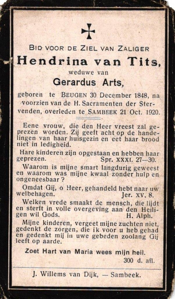 Tits van Hendrina Beugen 1848-1920 Sambeek, Ophalen of Verzenden