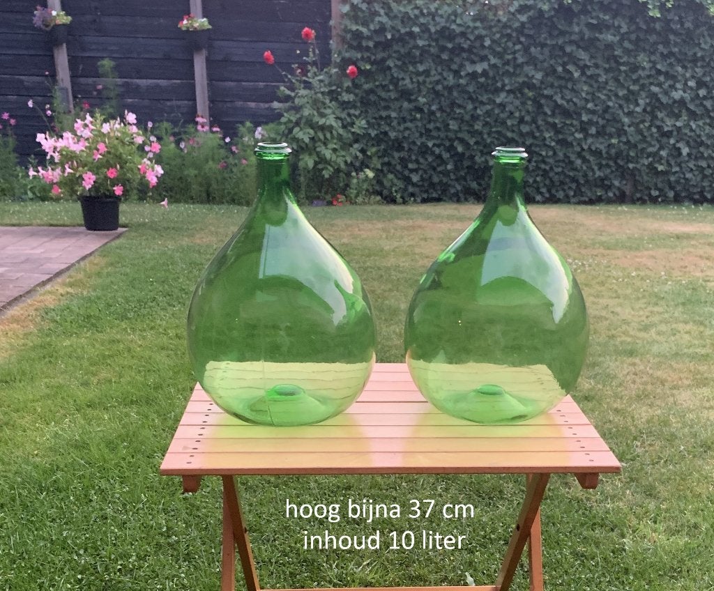 2× brocante groene fles, gistfles gelijke flessen groen glas, Antiek en Kunst, Ophalen