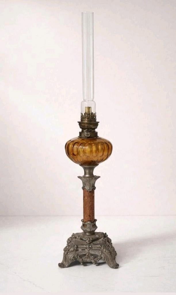 Antieke olielamp ca. 1900 – compleet & sfeervol, Ophalen of Verzenden