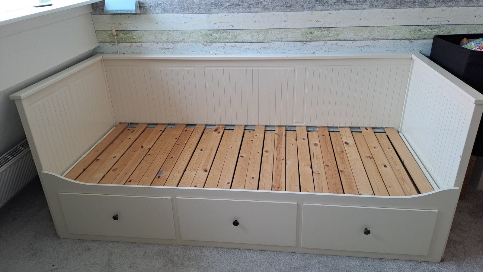 IKEA Hemnes bedbank met 3 lades - uitschuifbaar, Ophalen, Modern, Scandinavisch, Wit, Tweepersoons