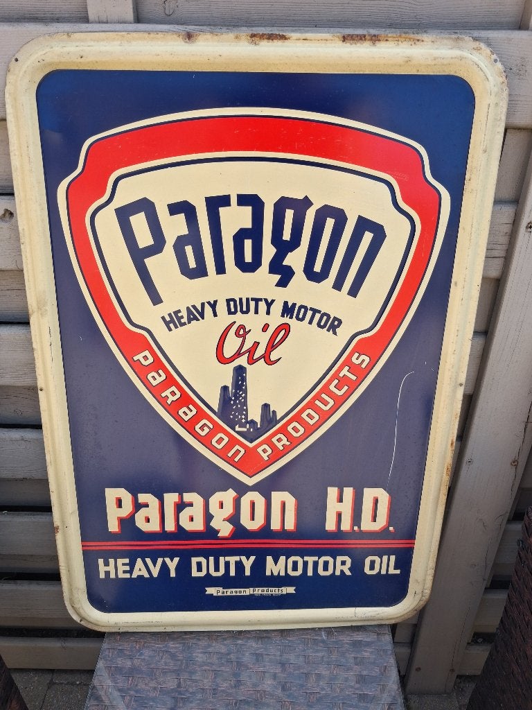 groot oud blikken bord PARAGON OIL jaar 1954.., Verzamelen, Merken en Reclamevoorwerpen, Ophalen of Verzenden, Zo goed als nieuw