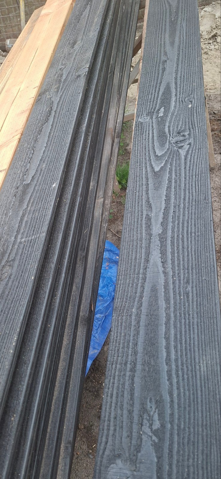Partij zweeds Douglas zwart gespoten planken, Doe-het-zelf en Verbouw, Hout en Planken, Ophalen, Minder dan 25 mm, Nieuw, Plank