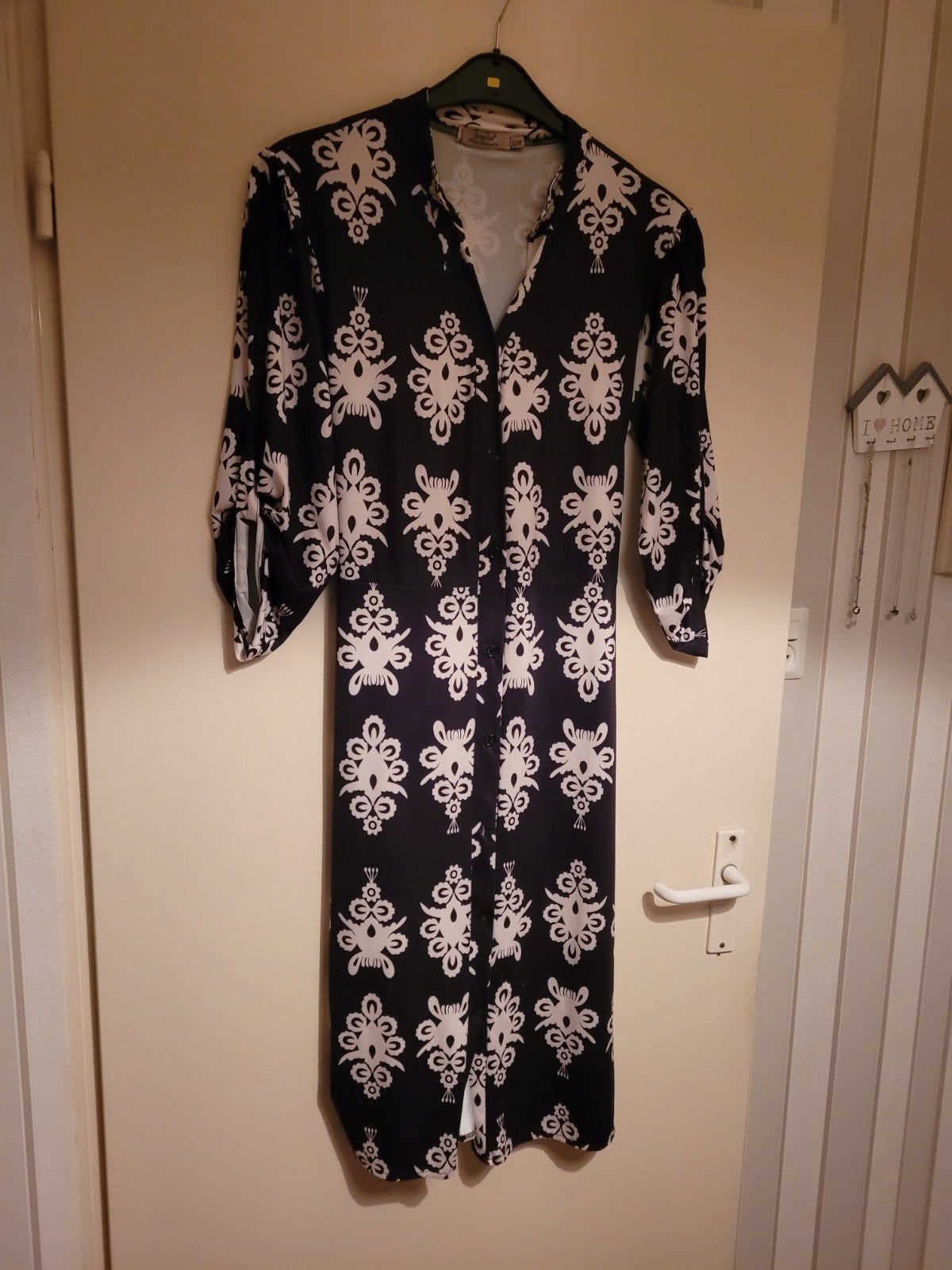 Sophia jurk zwart-wit met patroon maat s/m, Maat 38/40 (M), Zwart, Sophia, Ophalen of Verzenden