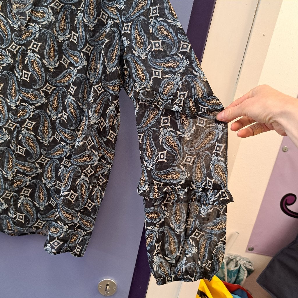 Marella blouse blauw /zwart/glitter paisley print L-XL 43502, ., Marella, Maat 42/44 (L), Zo goed als nieuw