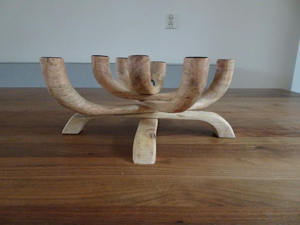 decoratieve kandelaar met meerdere armen, Gebruikt, Ophalen of Verzenden, Hout, Kandelaar