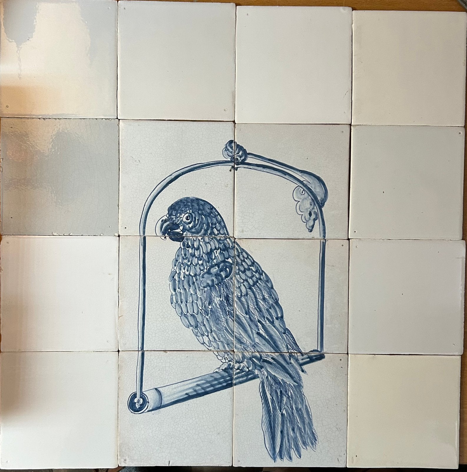 Tegeltableaux , 6 stuks afbeelding papagaai op stok, Antiek en Kunst, Ophalen of Verzenden