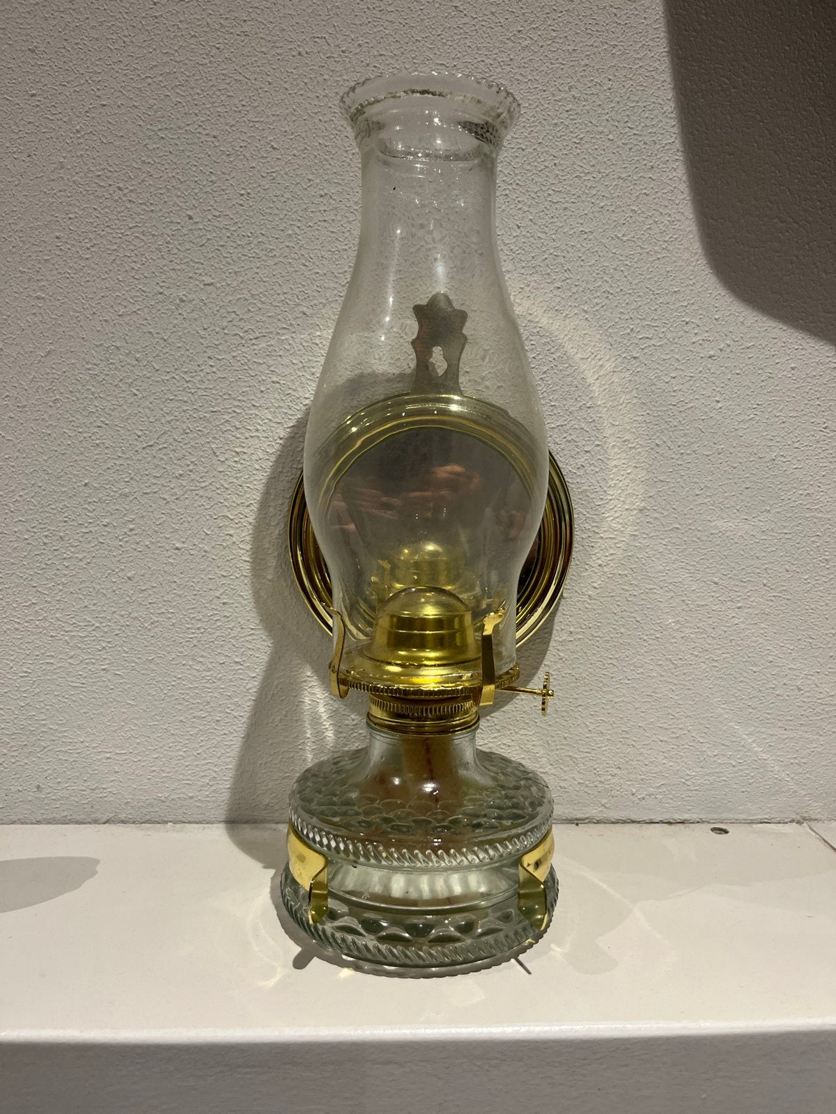 Antieke olielamp - Glas en messing, Ophalen