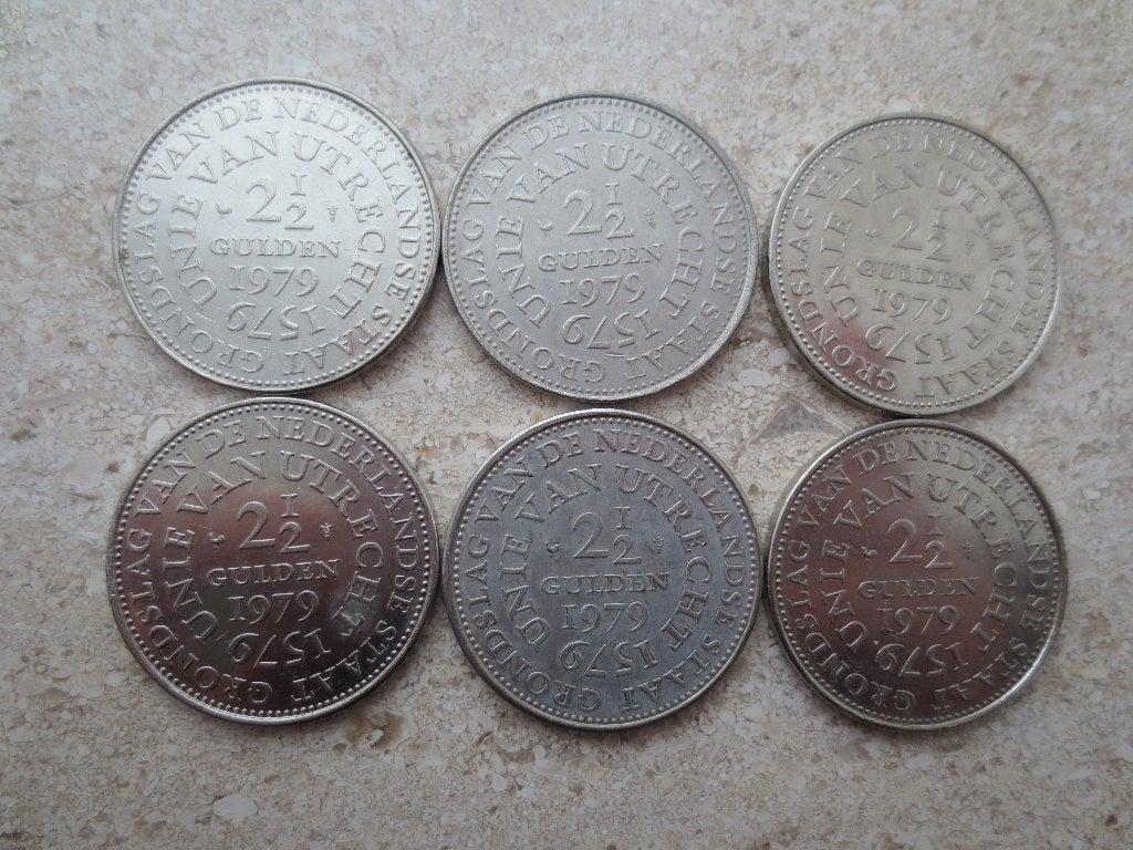 Nederland 2½ gulden 1979; 400 jaar Unie van Utrecht; 6 stuks, Postzegels en Munten, Munten | Nederland, Setje, 2½ gulden, Koningin Juliana