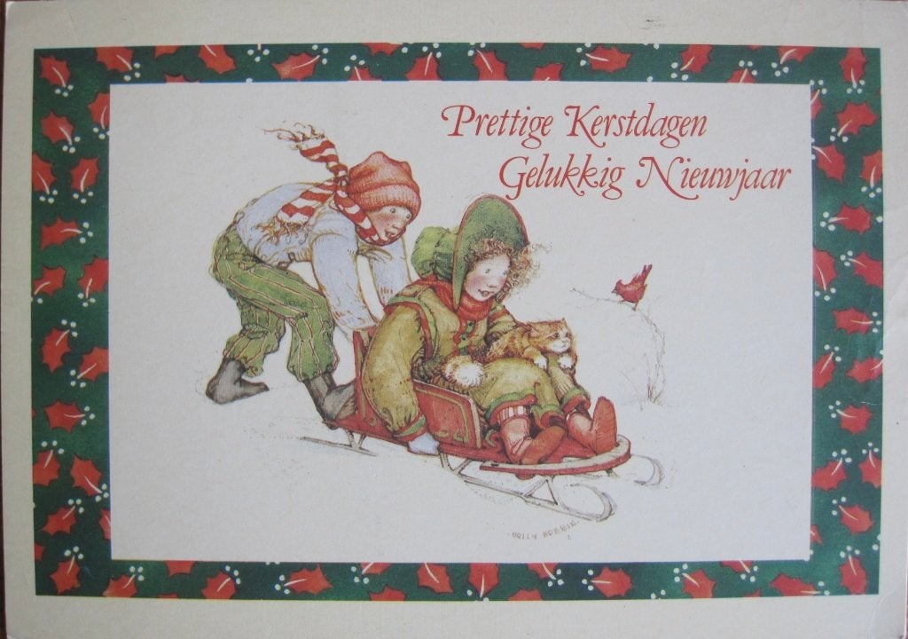 kerst - kinderen met slee - Holly Hobbie, Verzenden, 1980 tot heden, Gelopen, Kinderen