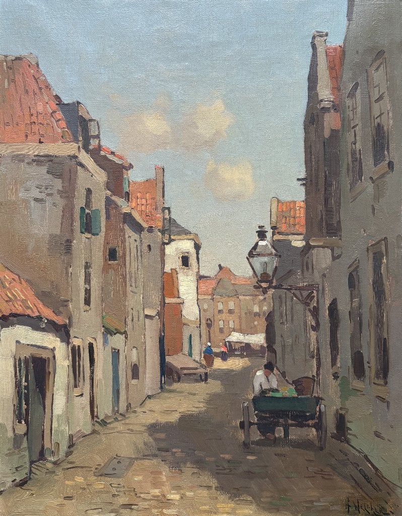 Aris Knikker (1887-1962) - Straatgezicht Vlaardingen, Antiek en Kunst, Doek, Ophalen of Verzenden, Gesigneerd, Olieverf