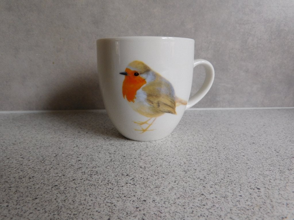 Mok 8x8 cm. Roodborst Elwin v.d. Kolk, Zo goed als nieuw, Overige stijlen, Porselein, Mok