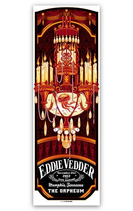 Eddie Vedder Memphis 21-11-2012 originele concert poster, Verzamelen, Verzenden, Nieuw, Poster, Artwork of Schilderij, Gesigneerd