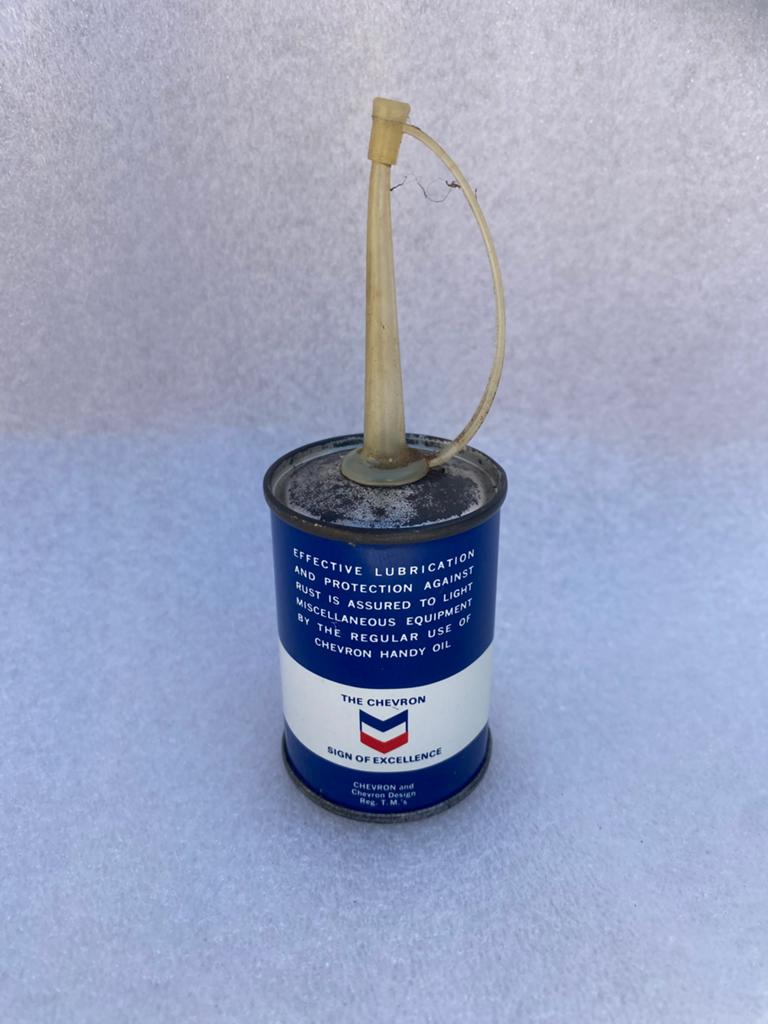 Vintage Chevron Handy Oil blikje - 3 fl. oz. (90 cc), Ophalen of Verzenden, Zo goed als nieuw, Verpakking