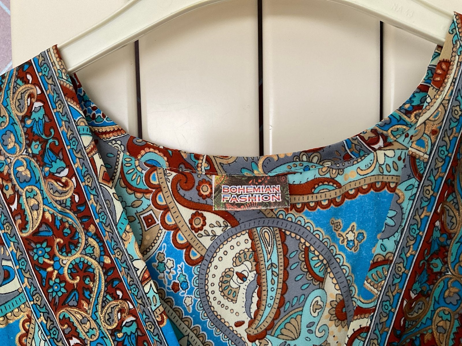 Bohemian Fashion Jurk - Blauw/Bruin Paisley Print, Maat 38/40 (M), Blauw, Ophalen of Verzenden, Zo goed als nieuw