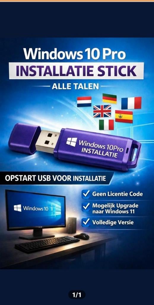 Windows 10 Pro Installatie Stick - Alle Talen, Computers en Software, Besturingssoftware, Ophalen of Verzenden