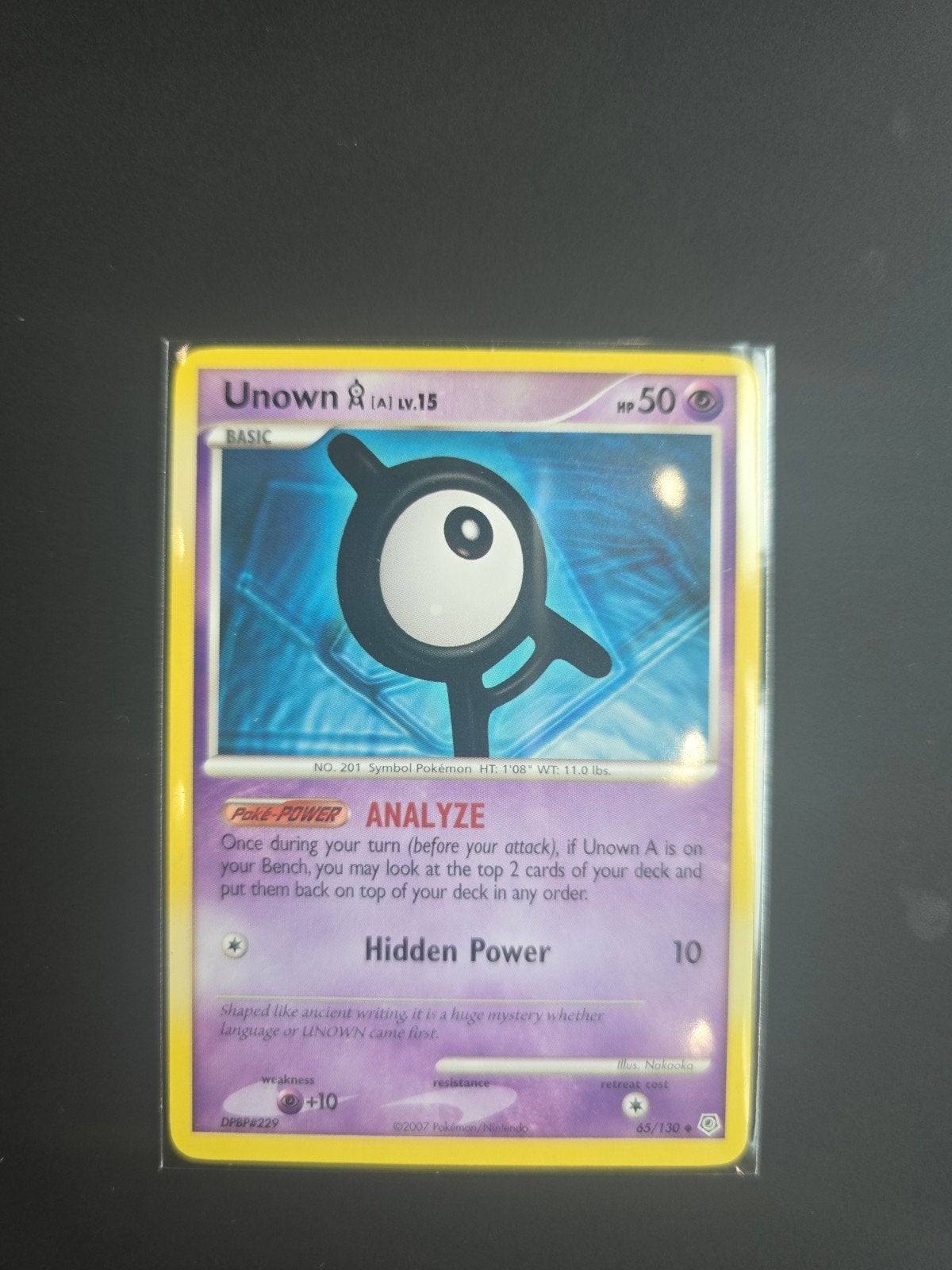 Unown A #65 Pokémon Diamond & Pearl Losse Kaart, Ophalen of Verzenden, Zo goed als nieuw, Losse kaart