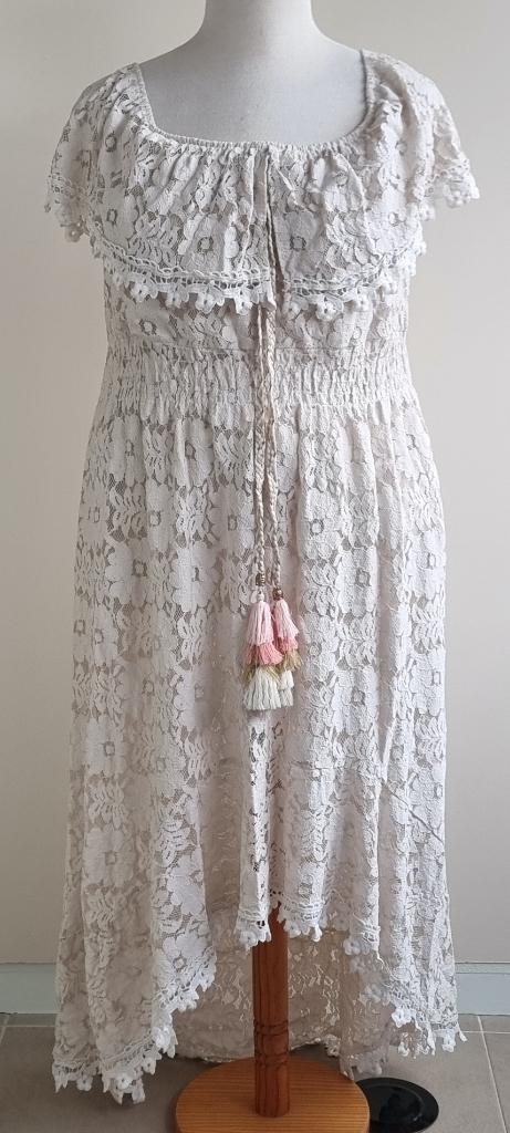 Made in Italy ecru kanten jurk Ibiza style mt. XL, Made in Italy, Beige, Maat 46/48 (XL) of groter, Ophalen of Verzenden