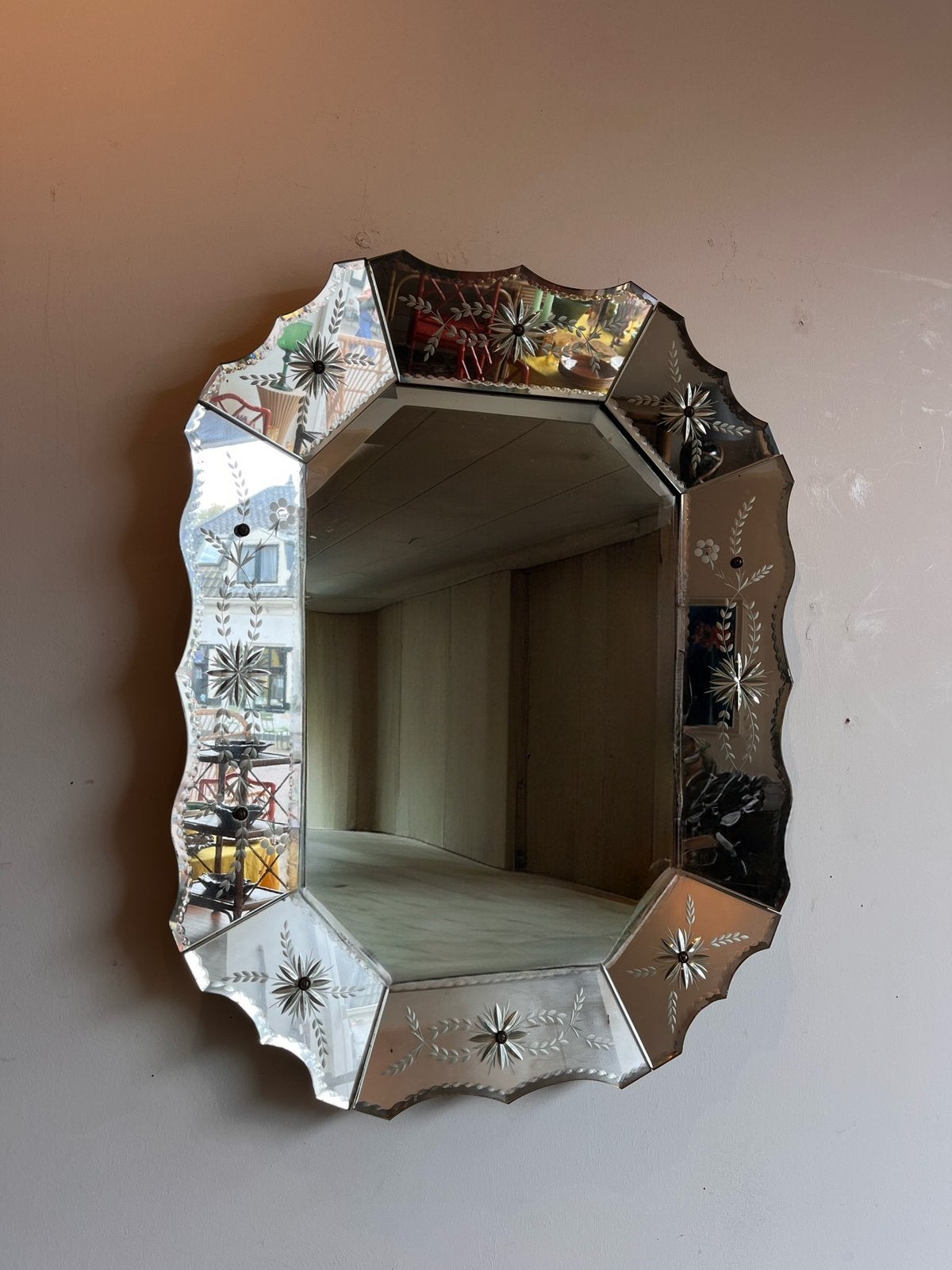 Venetiaanse spiegel met geslepen rand Antiek Vintage, Antiek en Kunst, Ophalen, Rechthoekig