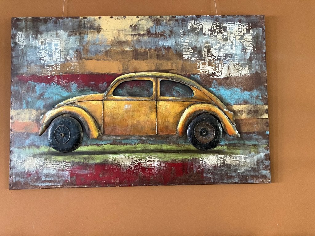 Schilderij, Antiek en Kunst, Kunst | Schilderijen | Modern, Ophalen, Metaal, Overige technieken, Voertuigen