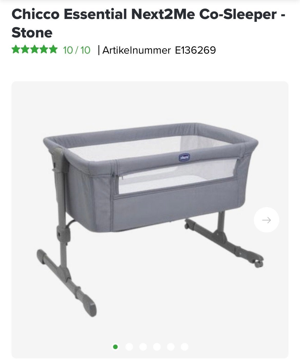 Chicco Next2Me Co-Sleeper - Stone - 5 hoogtes, 90x50 matras, Kinderen en Baby's, Babywiegjes en Ledikanten, Gebruikt, Wieg, Ophalen of Verzenden