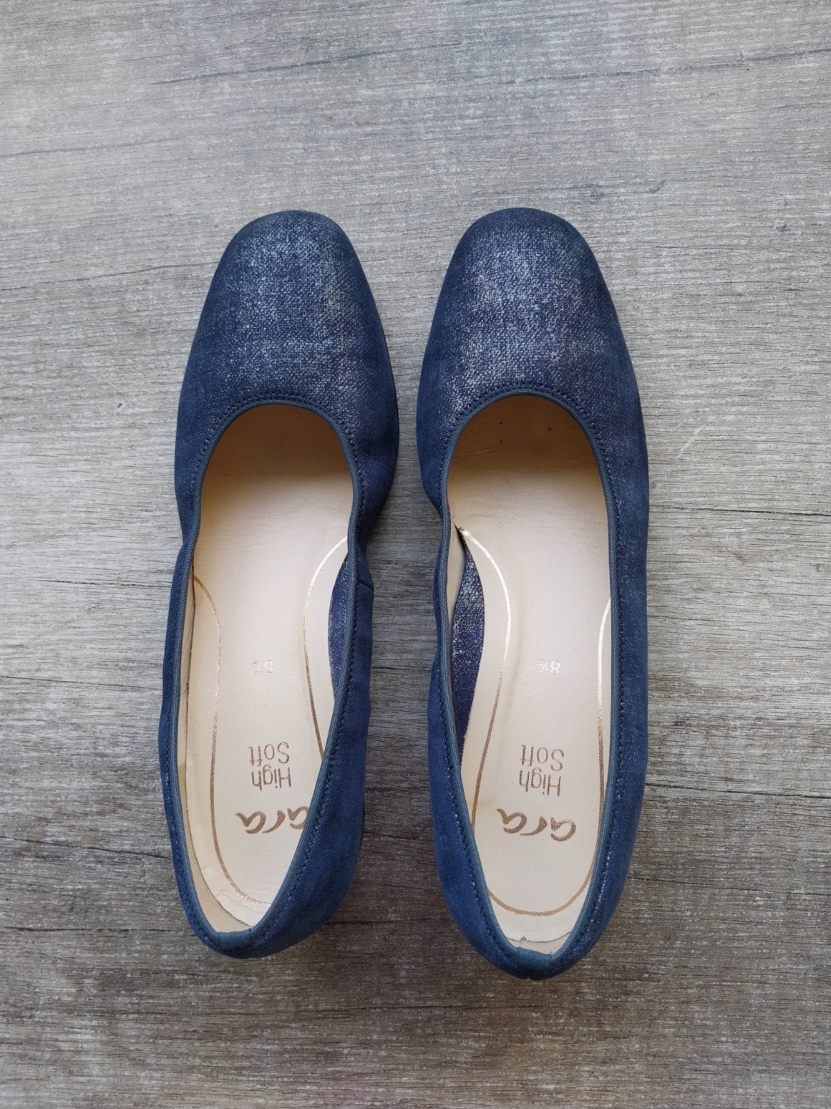Ara High Blauw/zilver Soft pumps met lage hak, maat 8 1/2, Pumps, Blauw, Ophalen of Verzenden, Zo goed als nieuw