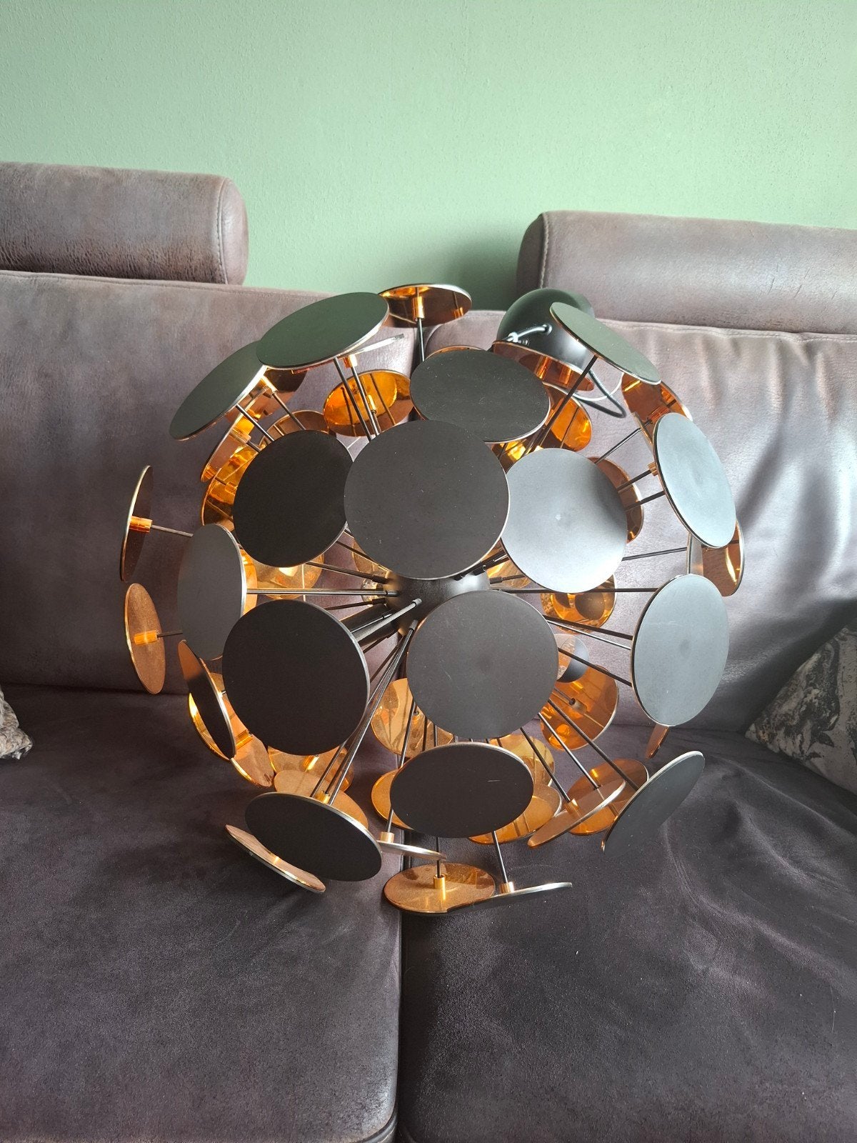 Z.g.a.n. design plafondlamp QAZQA Cerchio zwart/goud 103398, Ophalen, Zo goed als nieuw, Glas, E14 (klein)