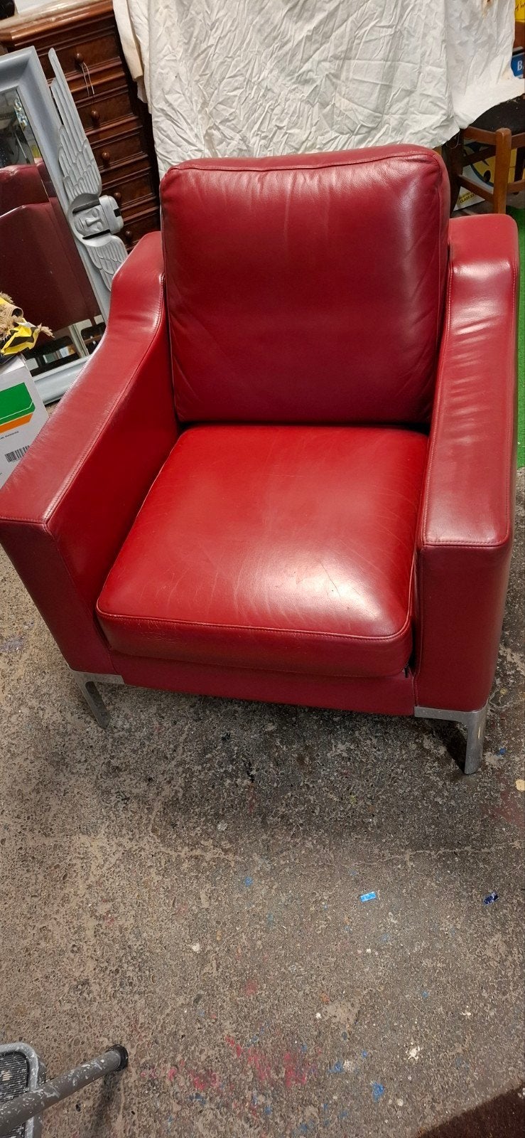 Rolf Benz 310 Design Fauteuil - Cuno Frommherz - Rood Leer, Design, Vintage, Kubistisch, Ophalen of Verzenden, Zo goed als nieuw