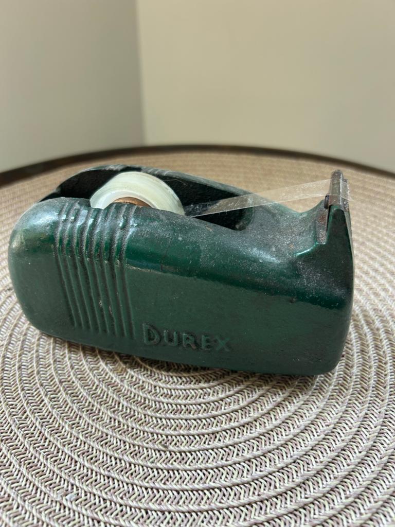 Vintage Durex plakbandhouder, groen metaal, ca. 14 cm, Ophalen of Verzenden