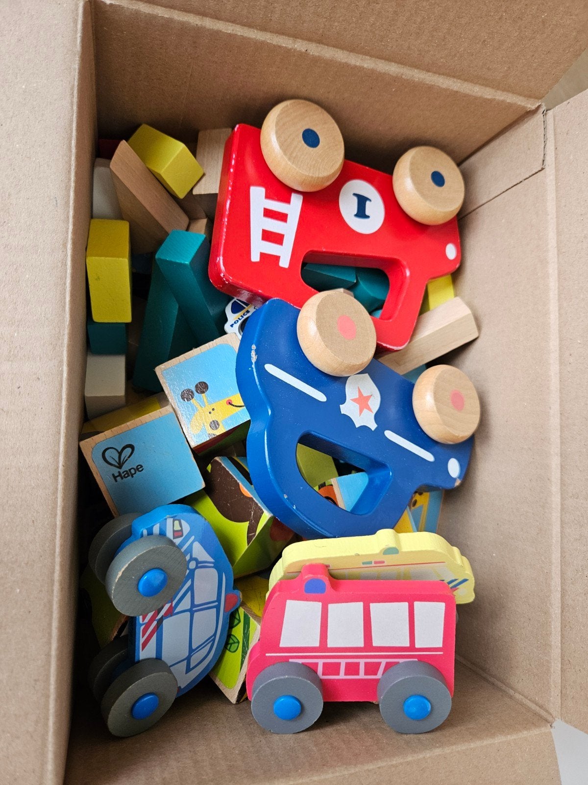 Veel houten blokjes, houten auto's en puzzelblokjes, Ophalen of Verzenden, Gebruikt