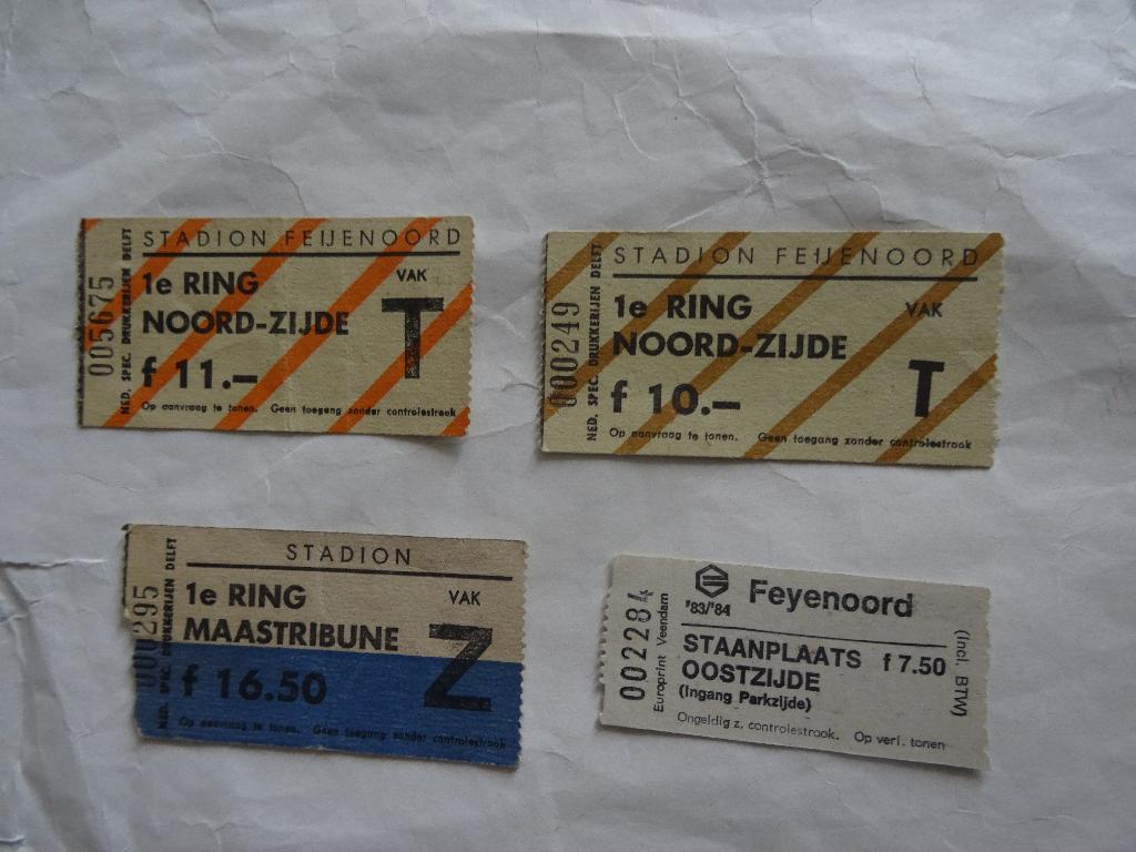 4 oude tickets Feyenoord uit de 80-er jaren, Verzamelen, Ophalen, Gebruikt, Feyenoord, Overige typen