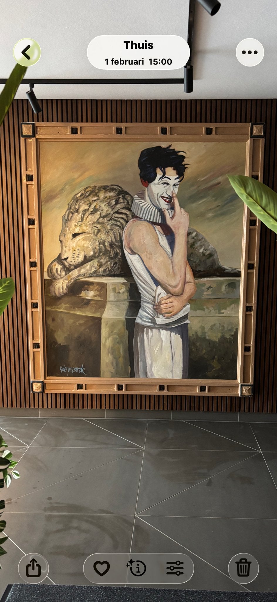 Modern schilderij: Clown met leeuw - gesigneerd, Figuren, Ophalen of Verzenden, Overige materialen, Gesigneerd