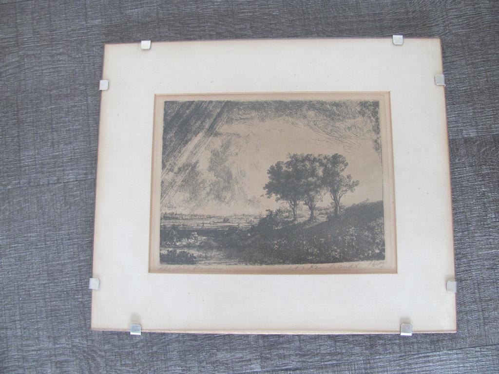 Rembrandt - ets 1643 - de drie bomen, Antiek en Kunst, Kunst | Etsen en Gravures, Ets, Ophalen of Verzenden, Origineel, 15 cm