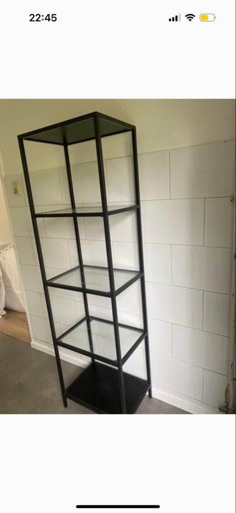 IKEA VITTSJÖ Stellingkast - zwartbruin/glas, Huis en Inrichting, Kasten | Stellingkasten, Ophalen of Verzenden, Gebruikt