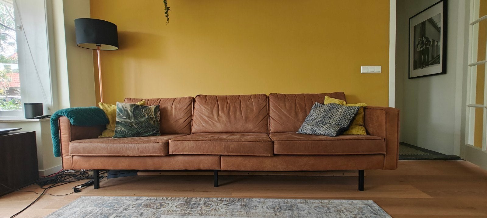 Rodeo bank 3-sits cognac 277cm - Rodeo 3 person couch cognac, Ophalen, 250 tot 300 cm, Gebruikt, Driepersoons