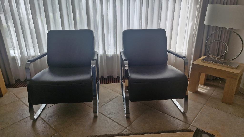 2x zgan. Lederen Fauteuils Montel, Huis en Inrichting, Fauteuils, Ophalen, Minder dan 50 cm, 75 tot 100 cm, Zo goed als nieuw