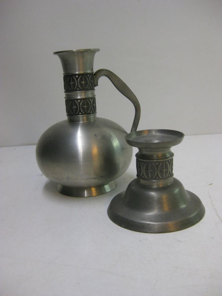 pewter haugrud norway tinnen vaas en kandelaar 1 koop (14), Ophalen of Verzenden, Overige materialen