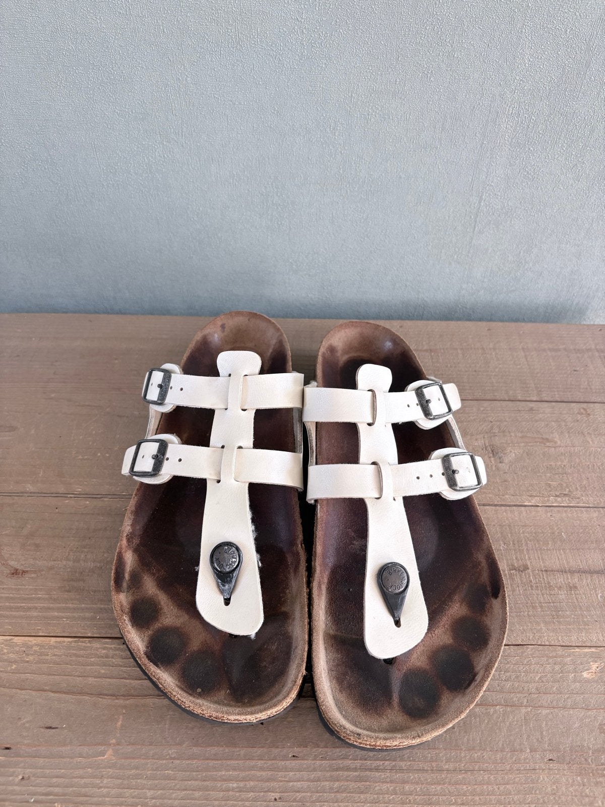 Birkenstock slippers maat 40 gedragen., Verzenden, Gedragen, Wit, Slippers
