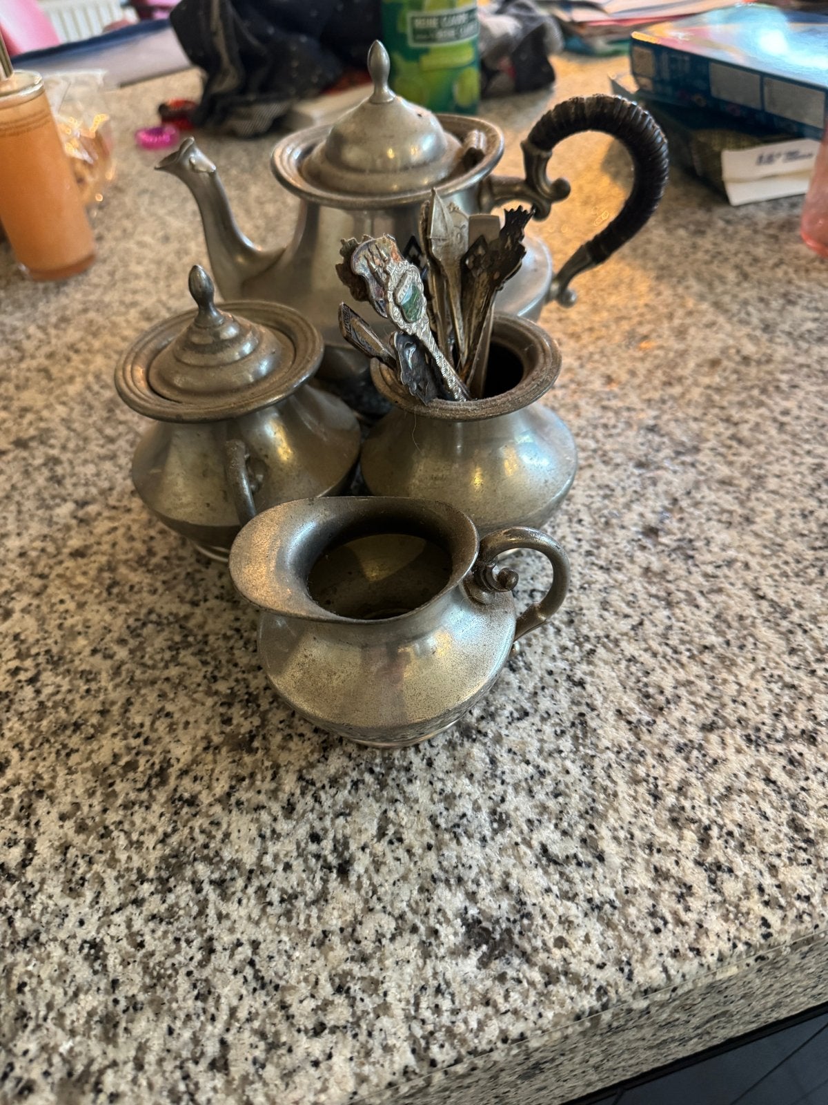 Antiek tinnen theeservies - Real Pewter Holland, Ophalen