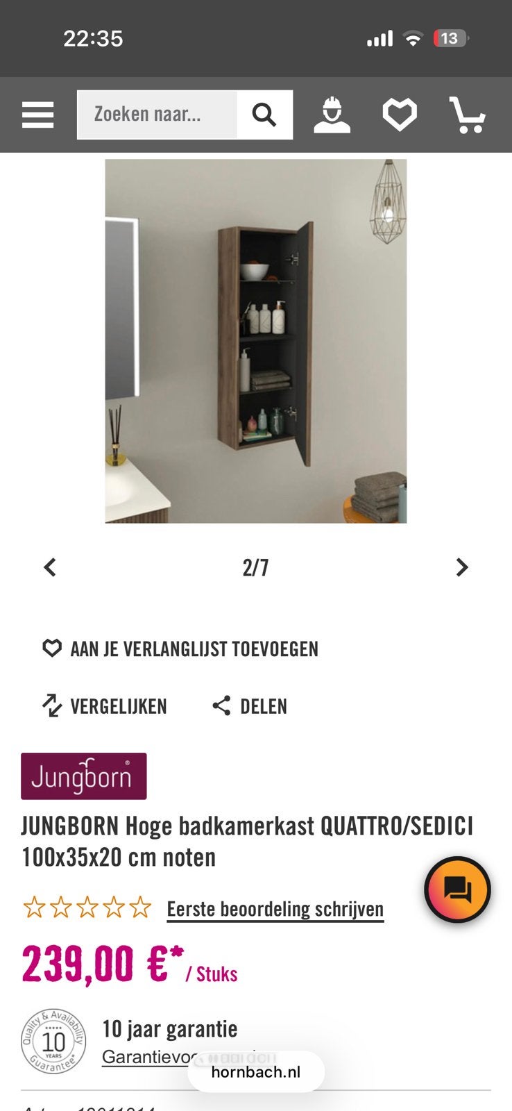Brand new jungborn walnut wall cabinet / badkamerkast, Ophalen, Overige typen, Zo goed als nieuw, Minder dan 100 cm
