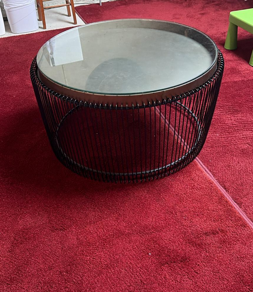 Salontafel 3-delig: Zwart metaal, dienblad & glasplaat 65cm, Huis en Inrichting, Tafels | Salontafels, Zo goed als nieuw, Minder dan 50 cm