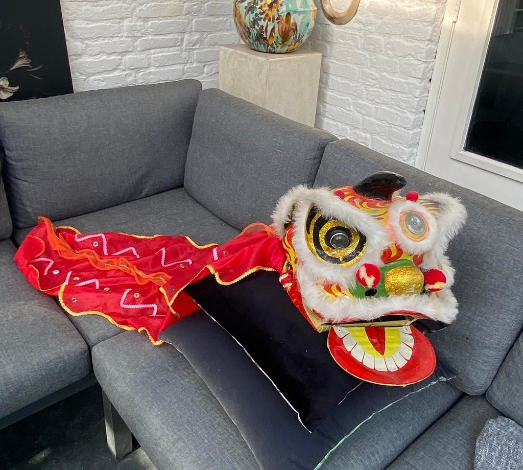 Chinese draak, leeuwen masker, papier mache, Ophalen