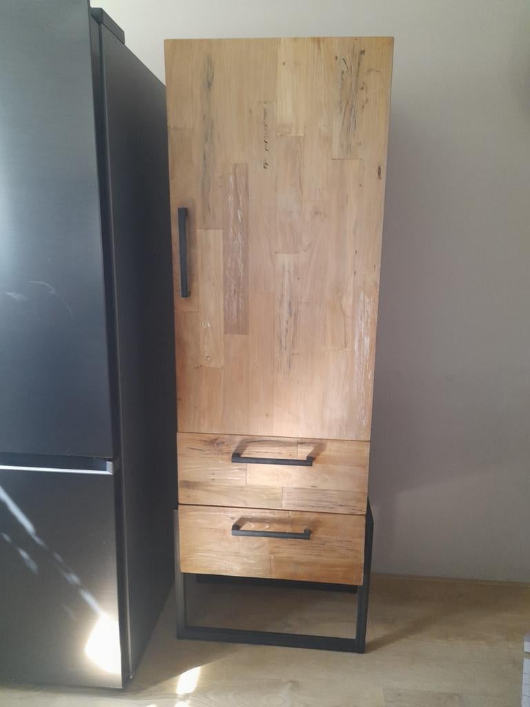 Teak houten kast massief, Ophalen, Gebruikt, 25 tot 50 cm, 200 cm of meer