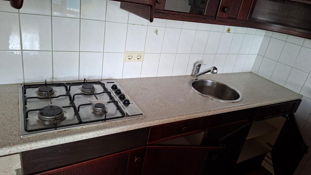 Multiplex aanrechtblad met gasplaat en wasbak, Ophalen, Gebruikt, Beige, 200 cm of meer
