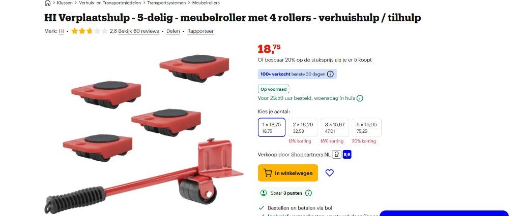 meubel transport set, Ophalen of Verzenden, Nieuw, Overige typen, Overige merken