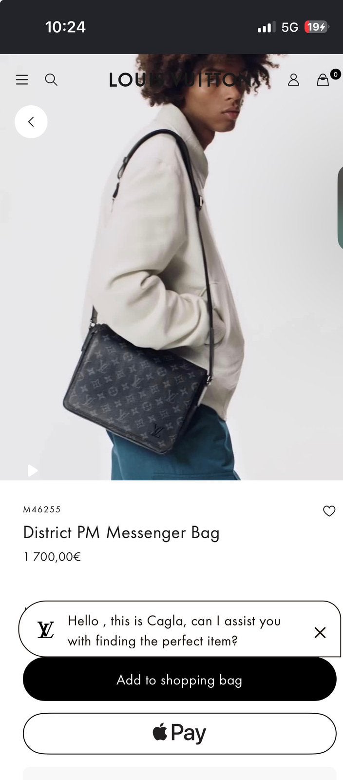Originele Louis Vuitton District PM Messenger Tas, Overige merken, Zwart, Ophalen of Verzenden, Zo goed als nieuw