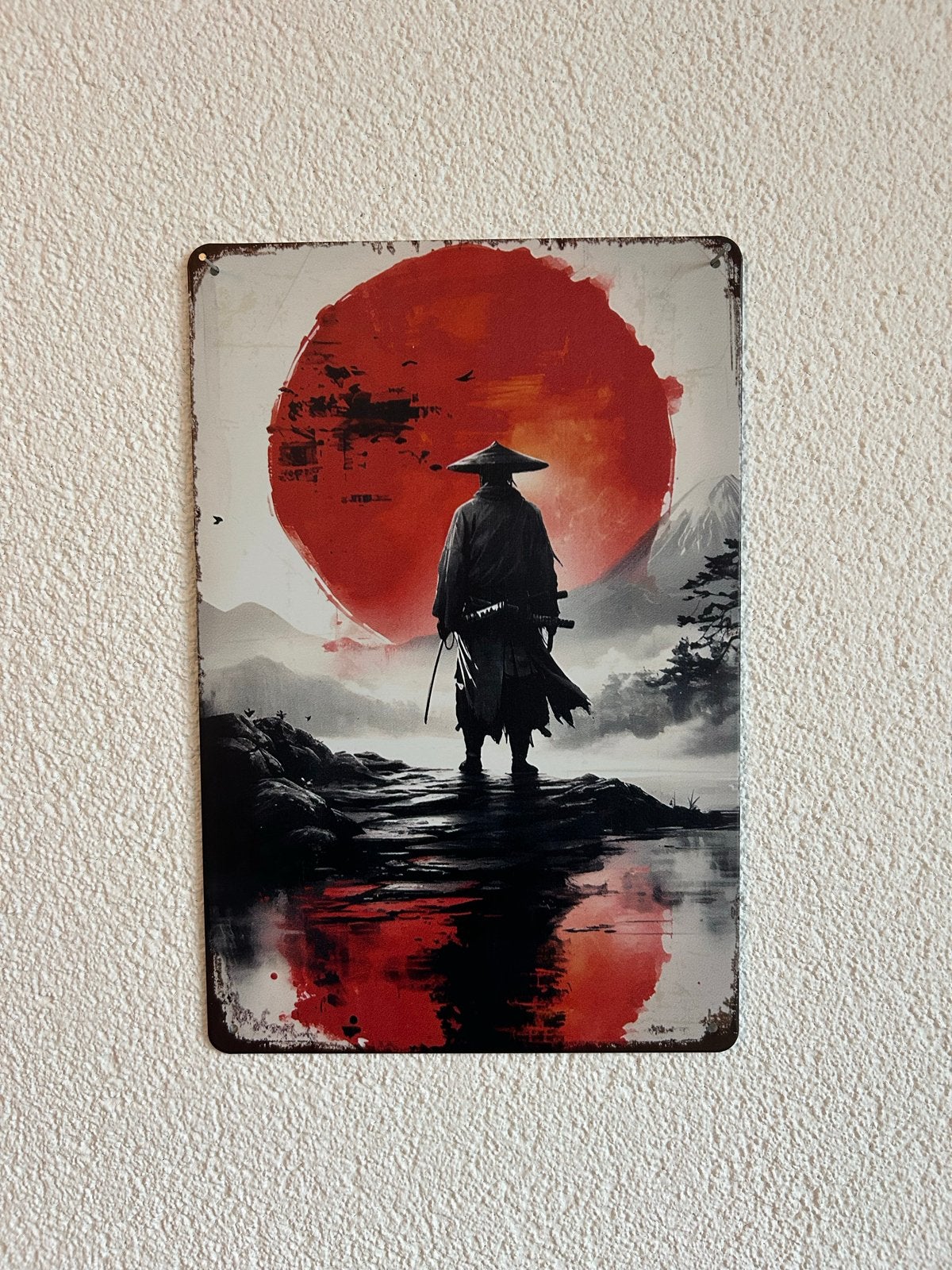 Metalen wandbord Samurai 20x30 cm, Metaal, Oosters, Zwart, Nieuw