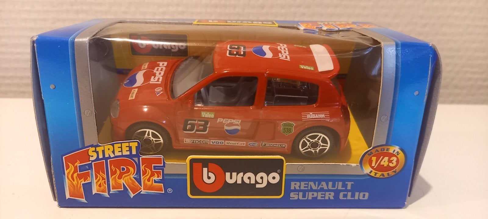 Burago Street Fire Renault Super Clio Pepsi 1:43, Ophalen of Verzenden, Nieuw, Auto