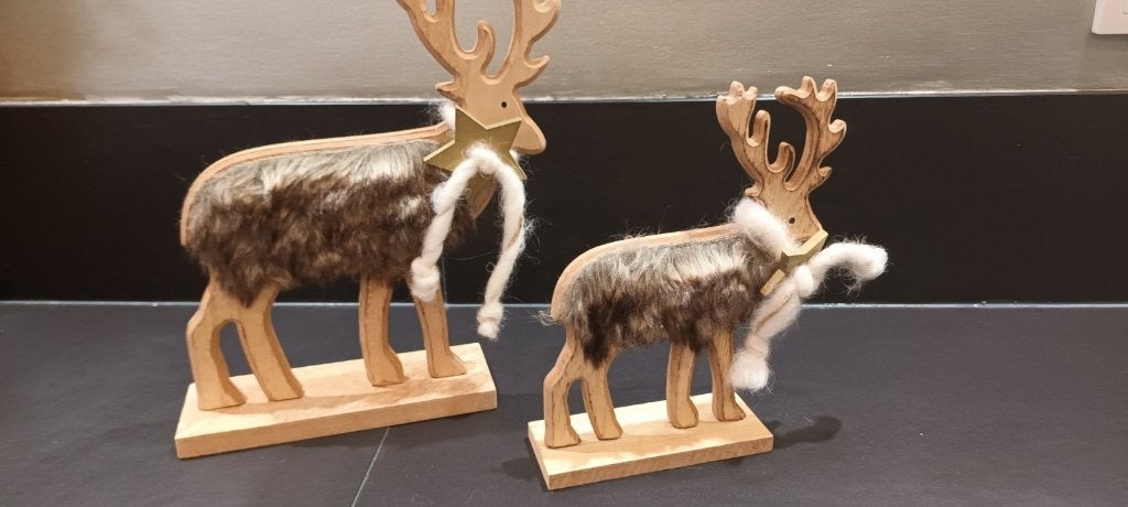 2 kerst houten rendieren met vacht, Diversen, Ophalen, Zo goed als nieuw