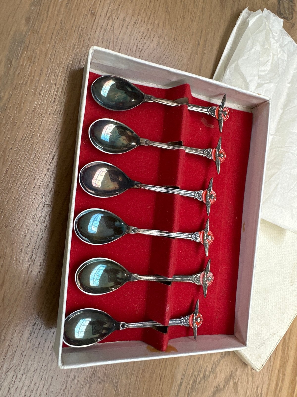 Set van 6 vintage KLM lepeltjes in originele doos, Ophalen of Verzenden